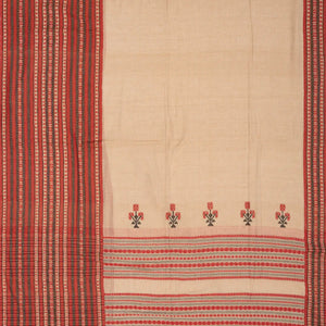 Beige Handloom Bengal Cotton Saree With Contrast Border