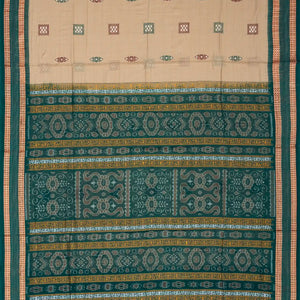 Beige Handwoven Orissa Cotton Saree With Floral Motif Buttas