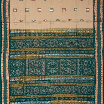 Beige Handwoven Orissa Cotton Saree With Floral Motif Buttas