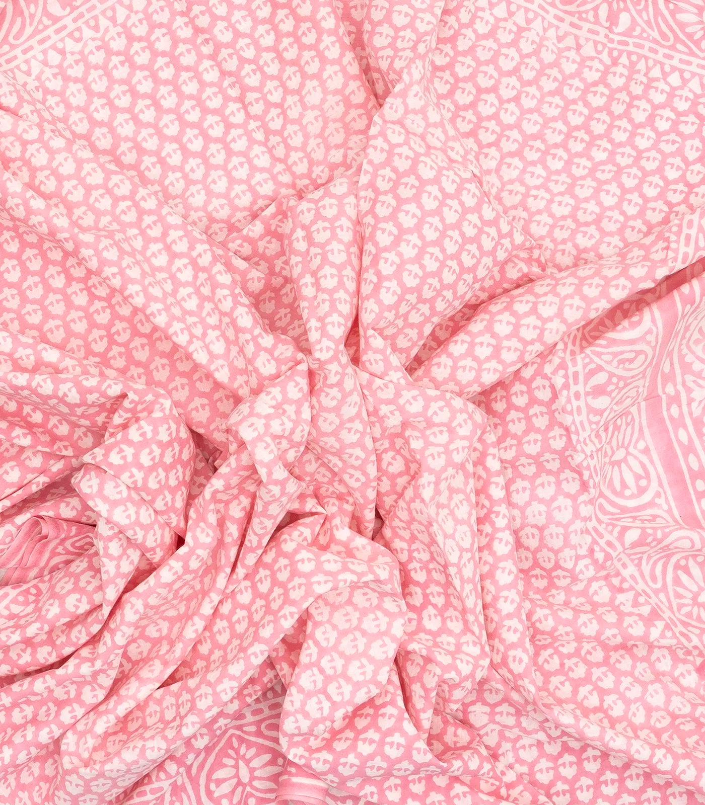 Baby Pink Woven Jaipur Cotton Saree Printed With White Floral Motifs