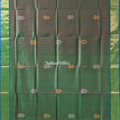 Bottle Green Dual Tone Reddish Orange Handwoven Bishnupuri Silk Saree