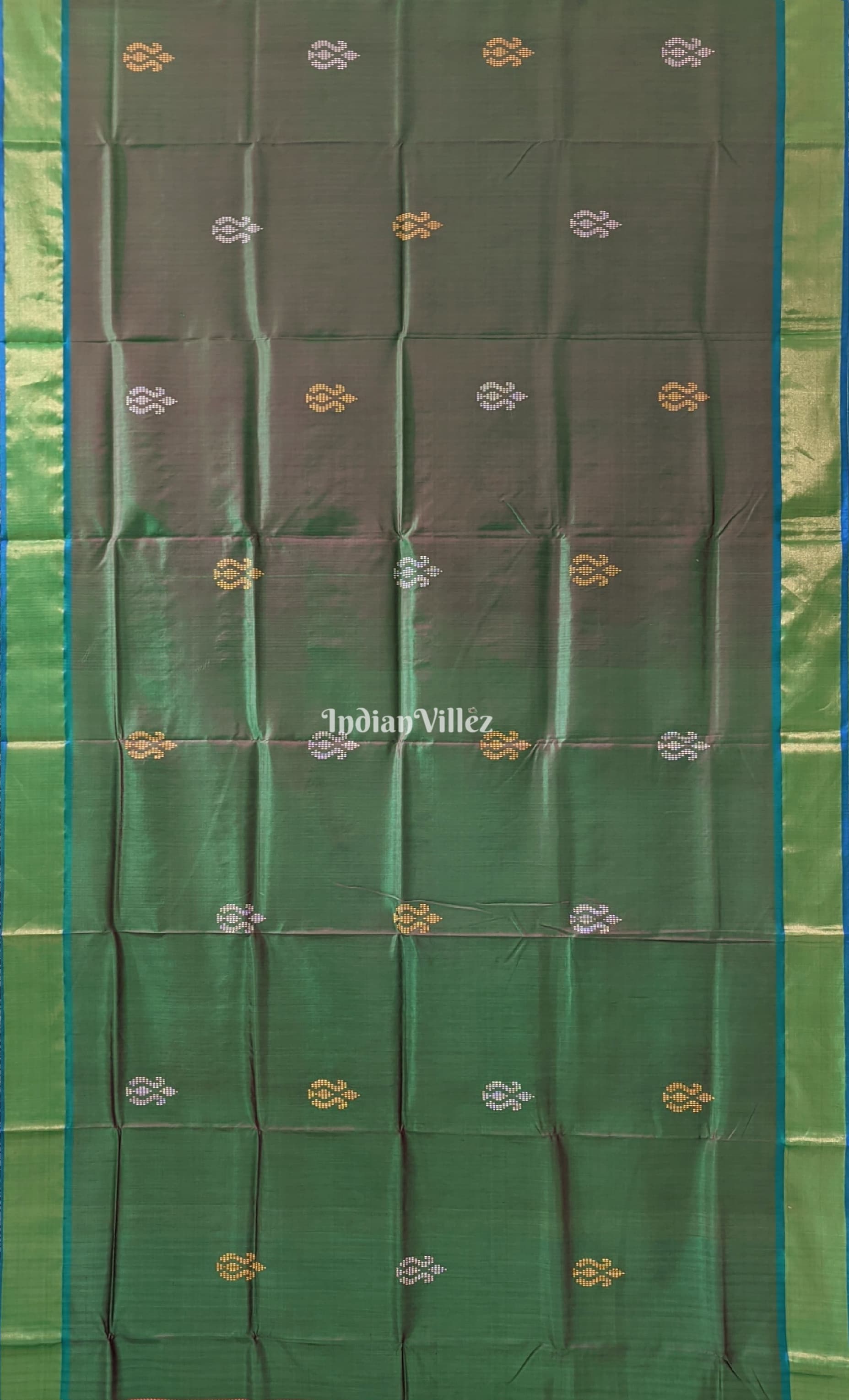 Bottle Green Dual Tone Reddish Orange Handwoven Bishnupuri Silk Saree
