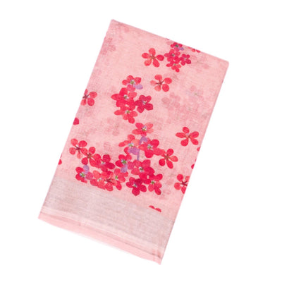 Bubblegum Pink Handloom Linen Saree With Printed Red Floral Motifs
