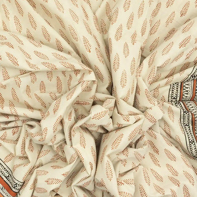 White Woven Jaipur Cotton Saree Printed With Red Floral Motifs