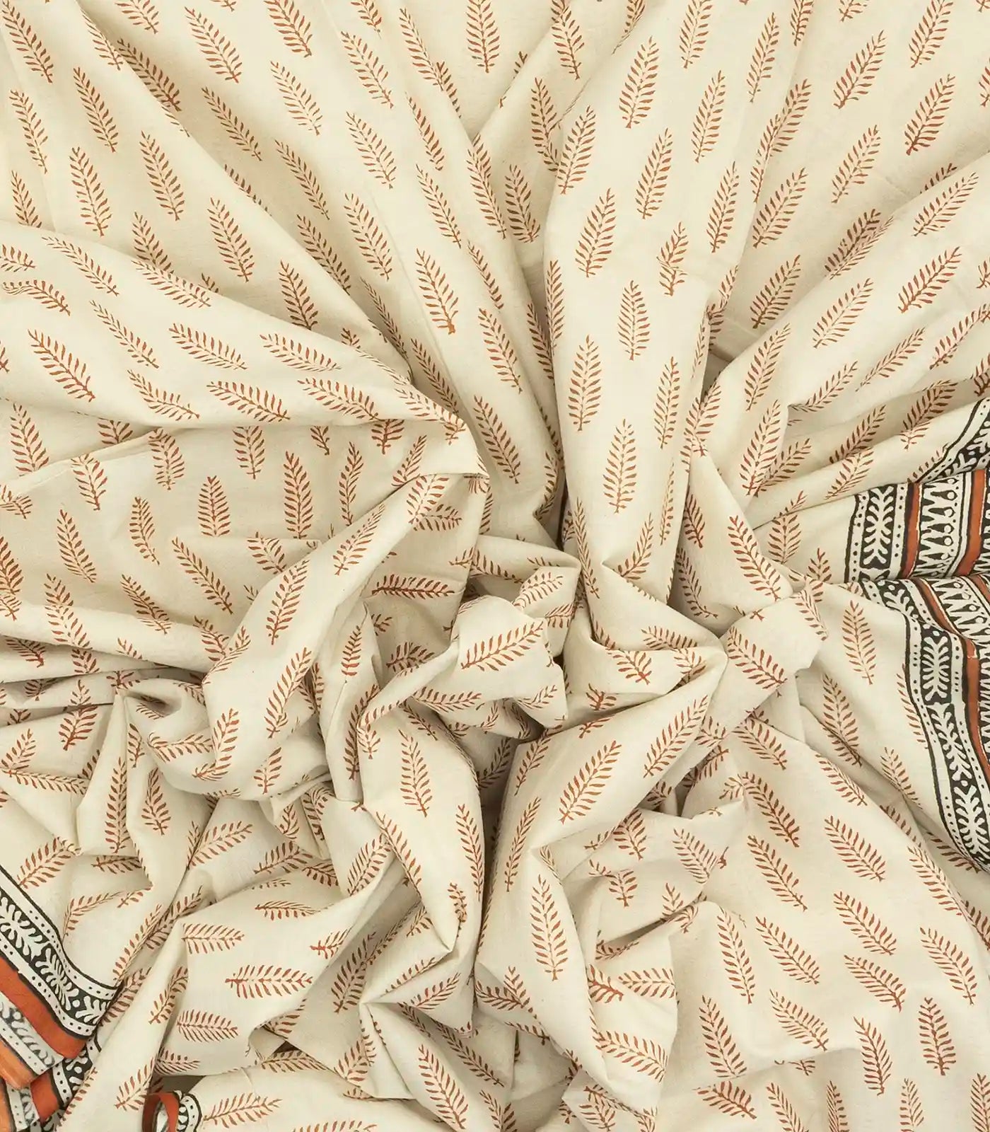 White Woven Jaipur Cotton Saree Printed With Red Floral Motifs