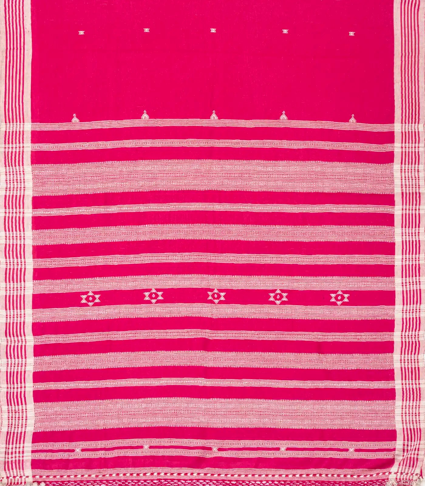 Hot Pink Handloom Bhujodi Cotton Saree With Buttas