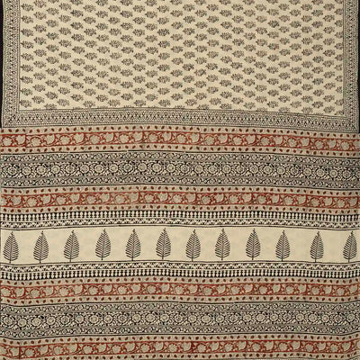 Cream Woven Jaipur Cotton Saree Printed With Floral Motifs