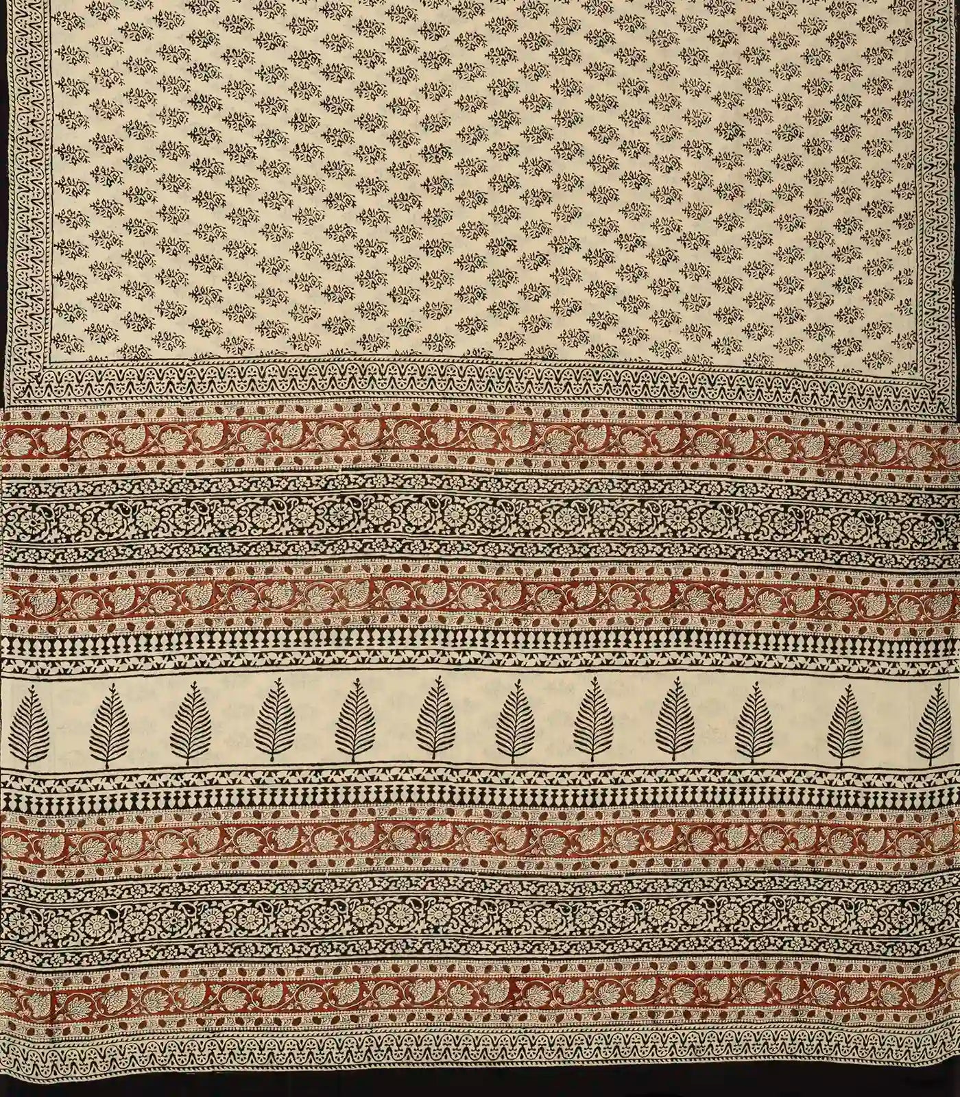 Cream Woven Jaipur Cotton Saree Printed With Floral Motifs