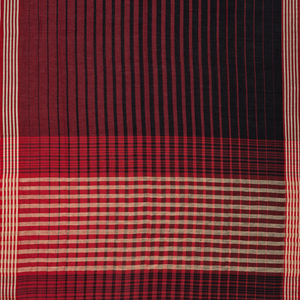 Maroon Handloom Bengal Cotton Saree With Black Stripes
