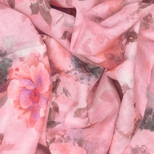 Pink Handloom Linen Saree With Printed Flowers