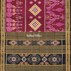 Wine Color Pasapali Animal Theme Khandua Silk Saree