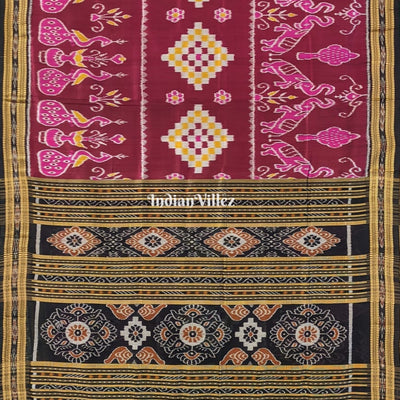 Wine Color Pasapali Animal Theme Khandua Silk Saree