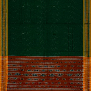 Dark Green Orissa Cotton Saree With Stripes & Buttas