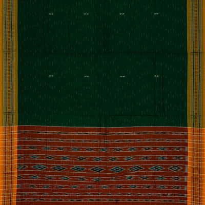 Dark Green Orissa Cotton Saree With Stripes & Buttas