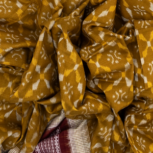 Mustard Handloom Orissa Cotton Saree With Tie & Dye Jaal Motifs