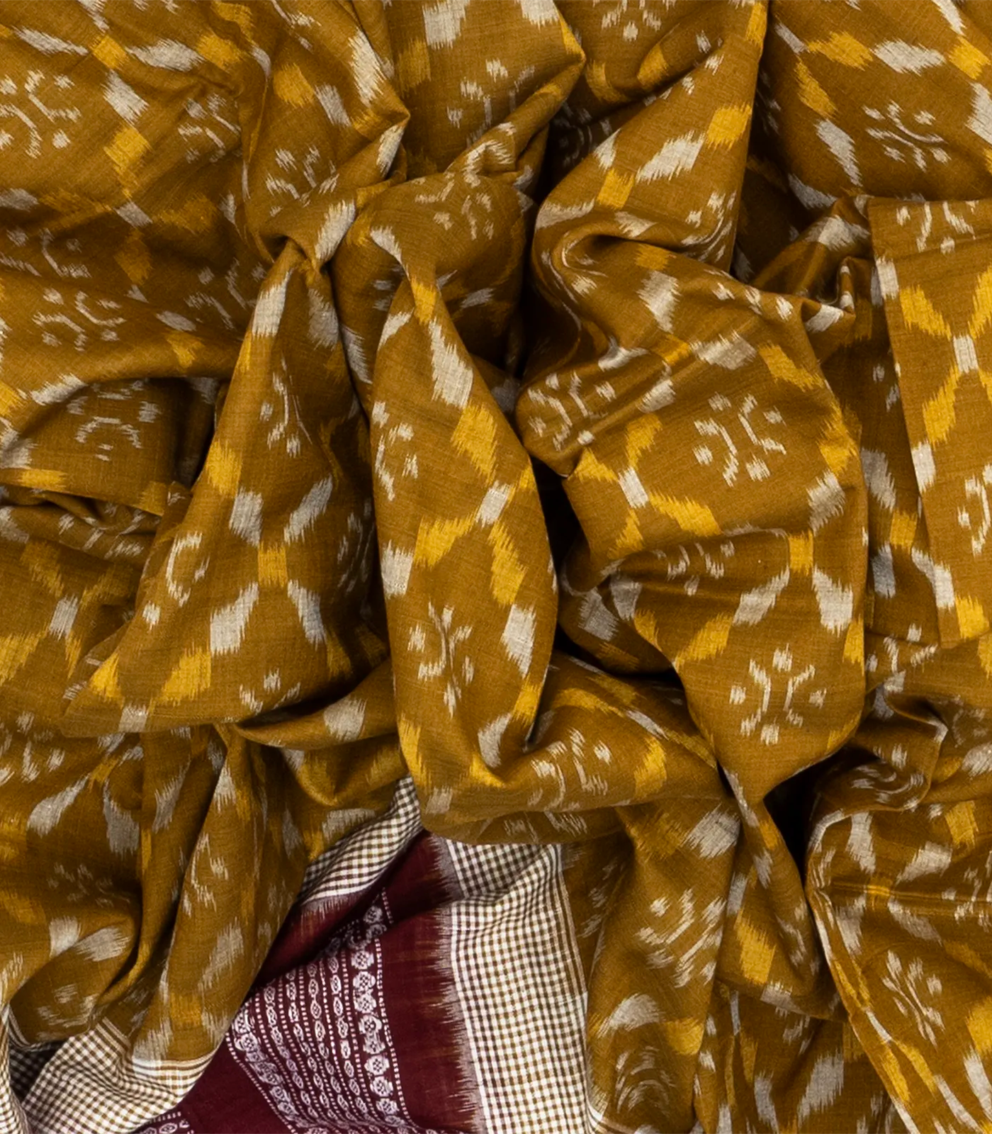 Mustard Handloom Orissa Cotton Saree With Tie & Dye Jaal Motifs