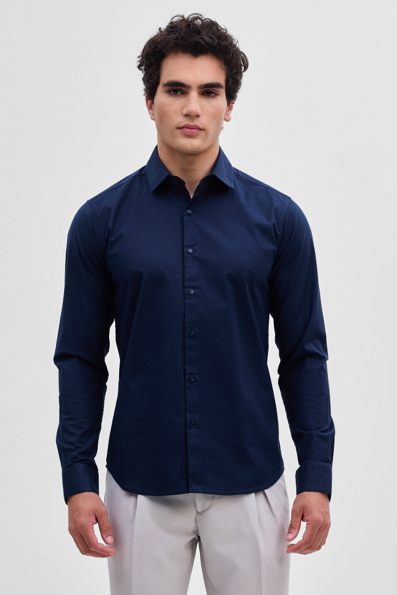 Dark Blue Stretchable Slim Fit Shirt