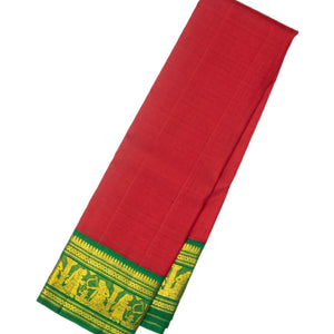 Crimson Handloom Kanchipuram Korvai Silk Saree With Lord Ram Motifs