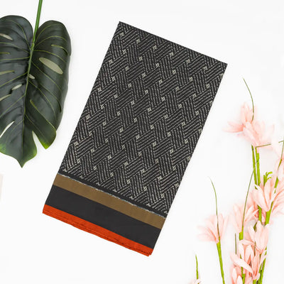 Black Handloom Ikat Silk Saree With Broken Stripes