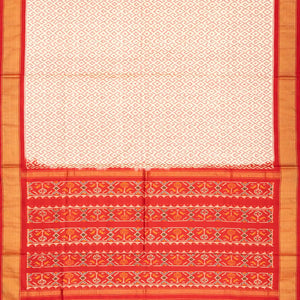 Cream Handloom Ikat Silk Saree With Diamond Motifs