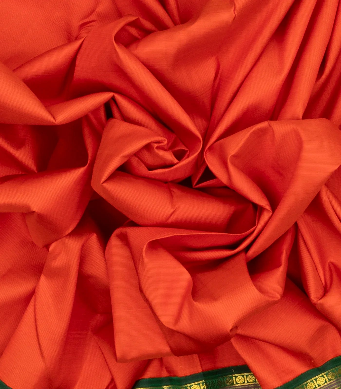 Orange Handloom Kanchipuram Korvai Silk Saree With Green Border