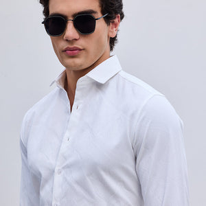 White Slim Fit Self-Design Shirt