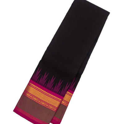 Black Handloom Kanchipuram Korvai Silk Saree With Contrast Pink Border