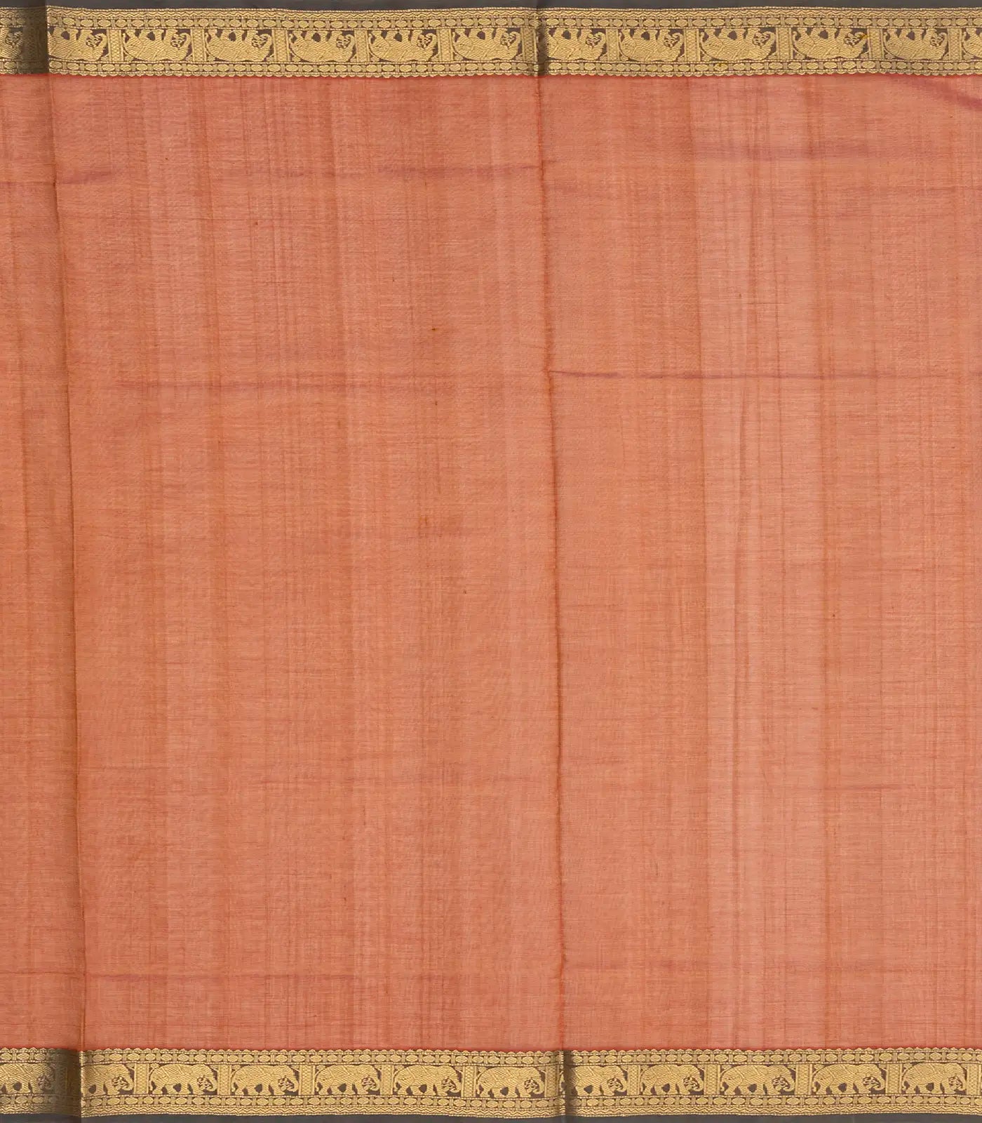 Rust Handloom Silk Cotton Saree With Zari Stripes