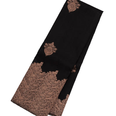 Black Handloom Kanchipuram Silk Saree With Floral Motifs