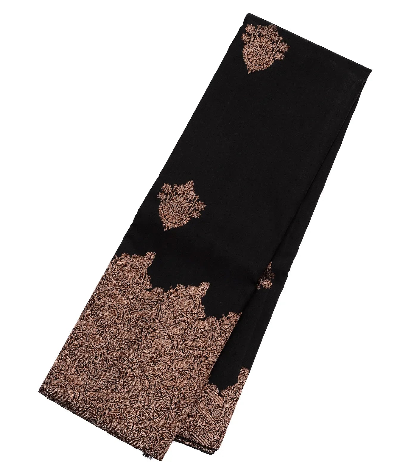 Black Handloom Kanchipuram Silk Saree With Floral Motifs