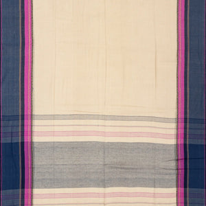 Taupe Bengal Cotton Saree With Navy Blue Border