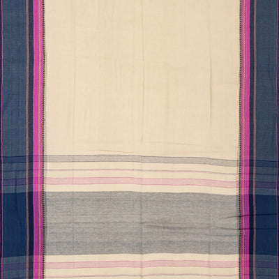 Taupe Bengal Cotton Saree With Navy Blue Border