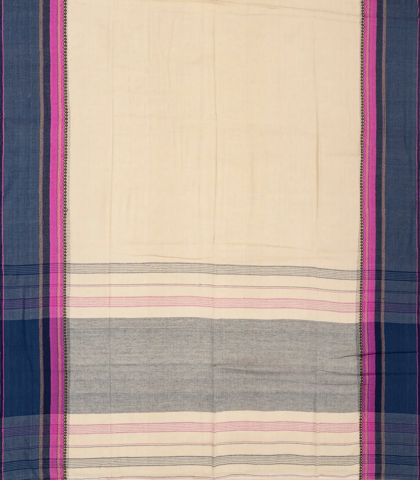 Taupe Bengal Cotton Saree With Navy Blue Border