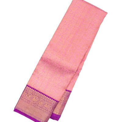 Baby Pink Handloom Kanchipuram Korvai Silk Saree With Floral Vine Motifs
