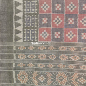 Light Pink & Grey Pasapali Sambalpuri Ikat Cotton Saree