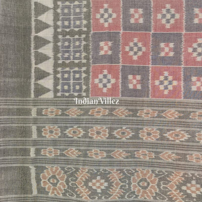 Light Pink & Grey Pasapali Sambalpuri Ikat Cotton Saree