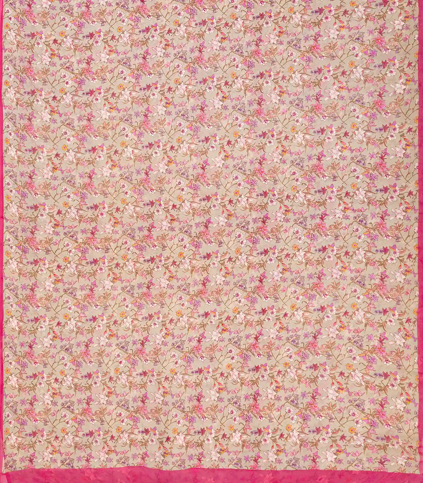 Taupe Woven Digital Printed Georgette Silk Saree With Floral Motifs