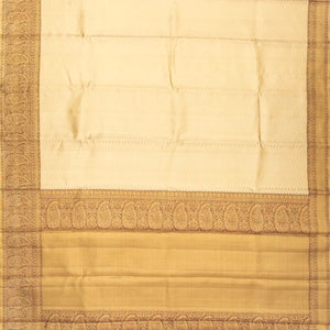 Cream Handloom Kanchipuram Silk Saree With Chevron Stripes