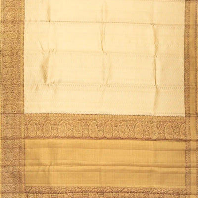 Cream Handloom Kanchipuram Silk Saree With Chevron Stripes