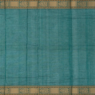 Cyan Handloom Kanchi Cotton Saree With Mango Buttas