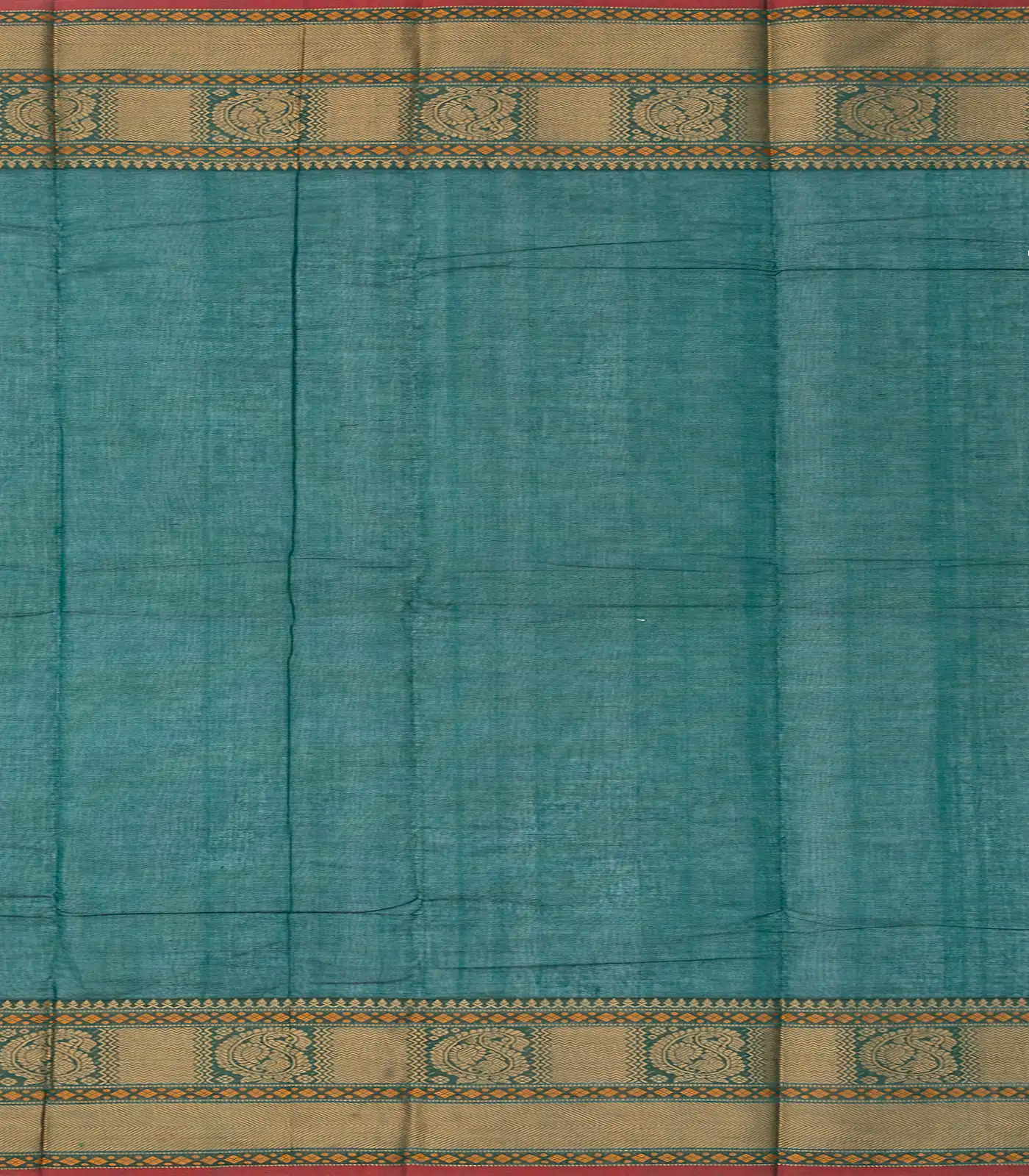 Cyan Handloom Kanchi Cotton Saree With Mango Buttas