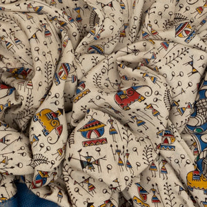 Cream Handloom Kalamkari Cotton Saree With Printed Tribal Motifs