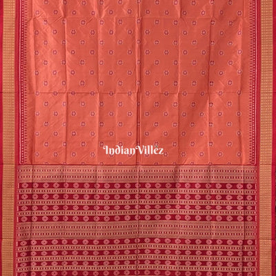 Carrot Orange Floral Sambalpuri Ikat Silk Saree