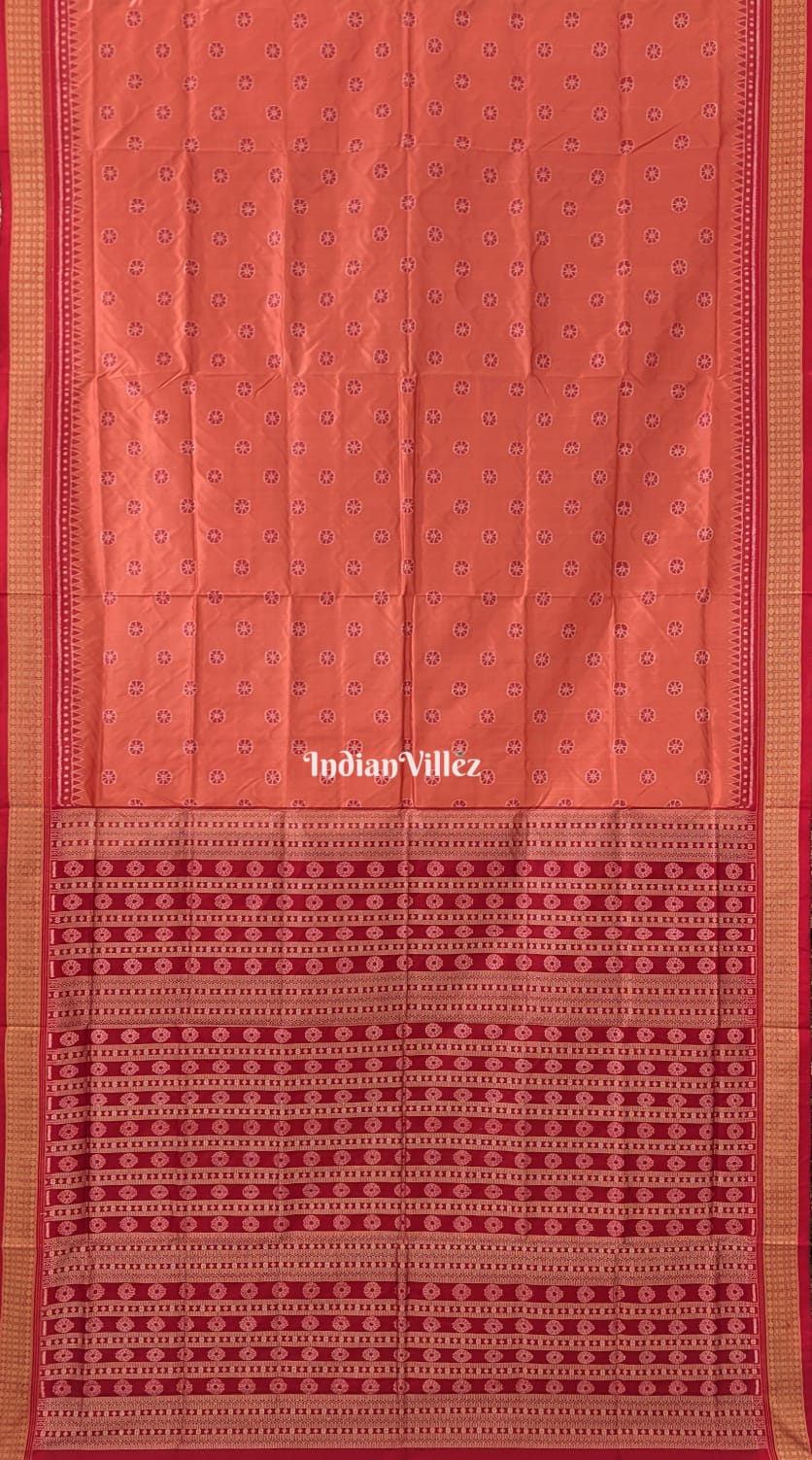 Carrot Orange Floral Sambalpuri Ikat Silk Saree