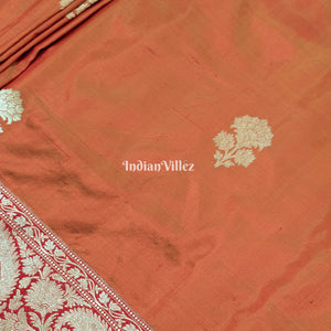 Orange Dual Tone Floral Motif Designer Banarasi Silk Saree