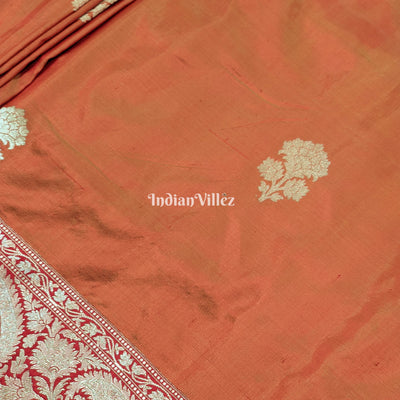 Orange Dual Tone Floral Motif Designer Banarasi Silk Saree