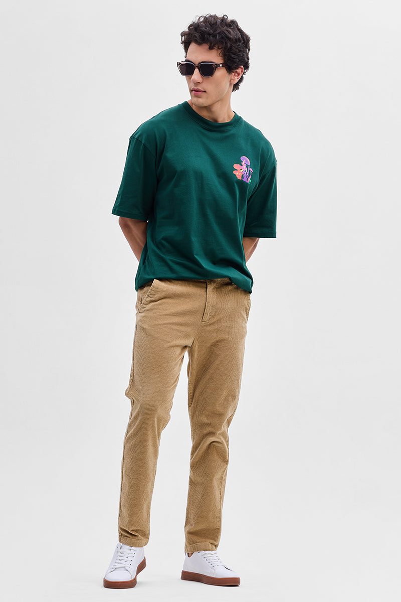 Beige Corduroy Slim Fit Trousers