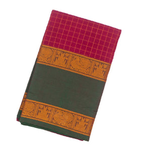 Pink Handloom Kanchi Cotton Saree With Green Border