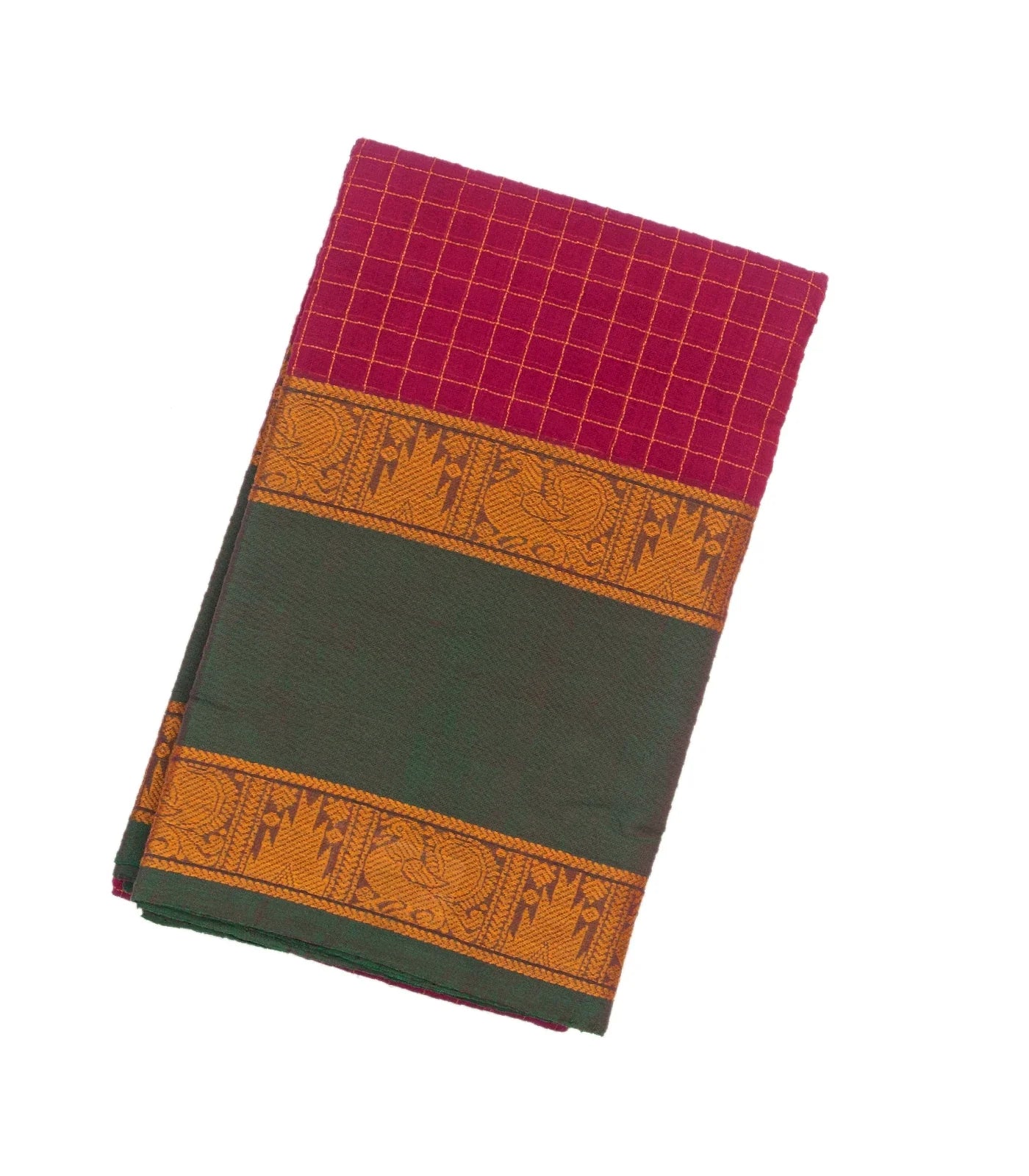 Pink Handloom Kanchi Cotton Saree With Green Border