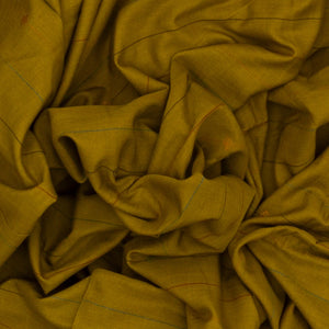 Olive Green Handloom Bengal Cotton Saree With ( Dora ) Stripes in Green, Brown and Red